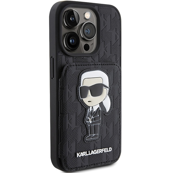 Etui Karl Lagerfeld KLHCP15LSAKKNSCK iPhone 15 Pro 6.1" czarny/black hardcase Saffiano Cardslots and Stand Monogram Ikonik Patch