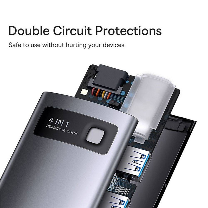 Baseus Metal Gleam Series stacja dokująca HUB 4 w 1 USB Typ C - 3 x USB 3.2 Gen. 1 / RJ45 (WKWG070113)