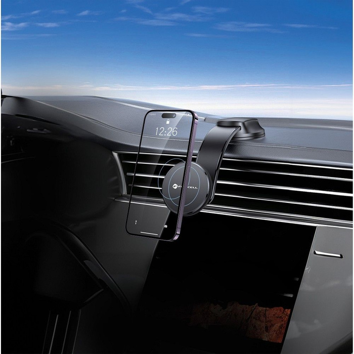 Uchwyt na telefon do samochodu magnetyczny zgodny z MagSafe Forcell F-Grip MagFlex do szyby / deski czarny