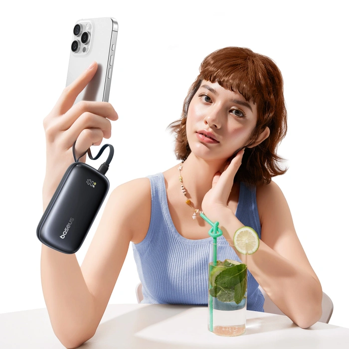 Powerbank Baseus EnerFill FC21 QPow3 Ultra 10000mAh 22.5W z wyświetlaczem cyfrowym i odłączanym kablem - czarny