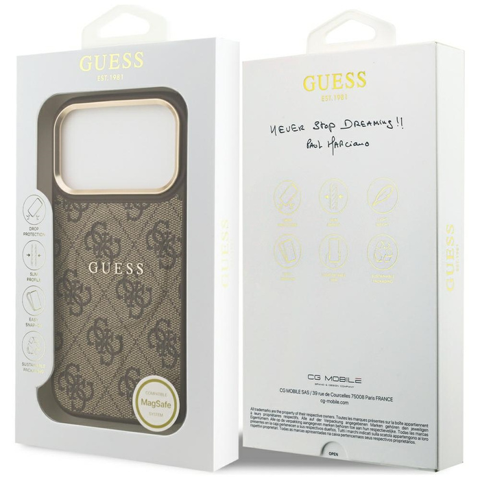 Etui Guess 4G PU Classic Logo MagSafe do iPhone 17 Pro brązowy