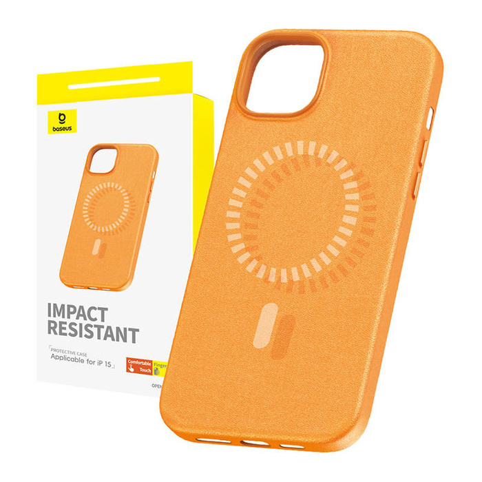 Etui Magnetyczne Etui na telefon iPhone 15 Baseus Fauxther Series (Pomarańczowe)