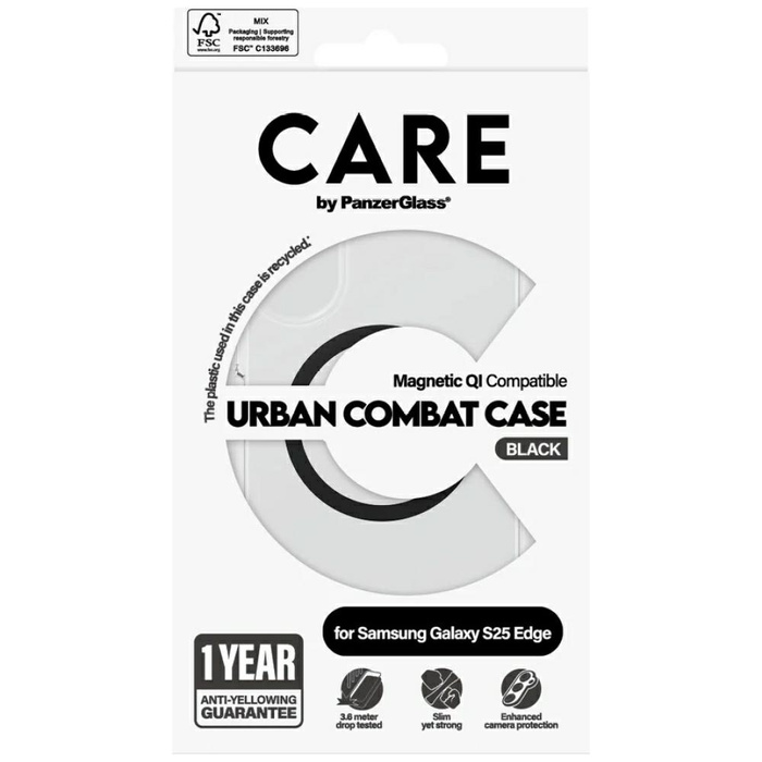 Etui CARE by PanzerGlass Flagship Urban  Combat Black QI do Samsung Galaxy S25 Edge przezroczysty