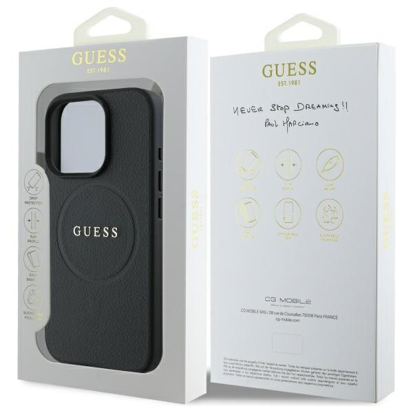 Etui Guess iPhone 16 Pro Max czrny/black MagSafe PU Grained Gold Ring