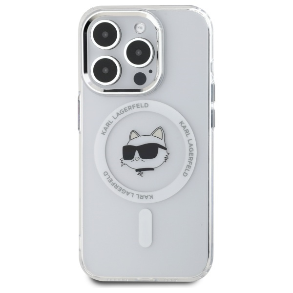 Karl Lagerfeld KLHMP15XHLSCHH iPhone 15   Pro Max 6.7" biały/white hardcase IML Metal Choupette Head MagSafe