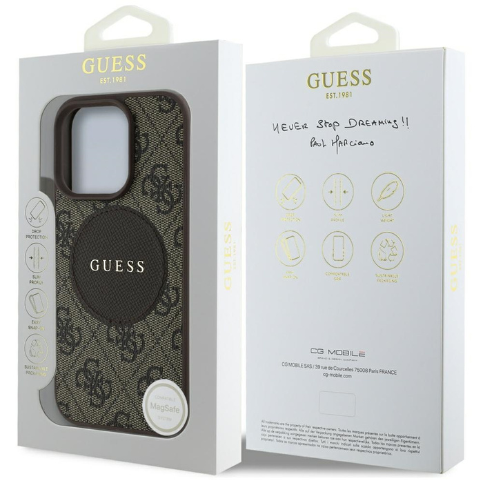 Etui Guess 4G Circle Classic Logo        MagSafe do iPhone 16 Pro Max brązowy