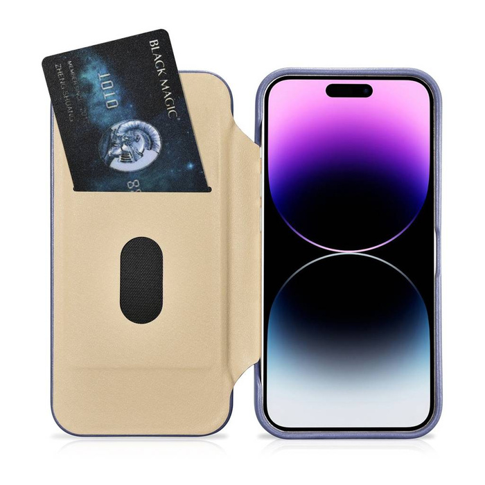 iCarer CE Premium Leather Folio Case skórzane etui iPhone 14 Pro z klapką magnetyczne MagSafe jasnofioletowy (WMI14220714-LP)