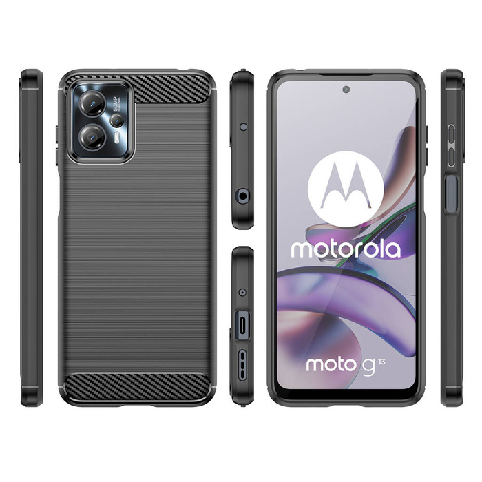 Etui Carbon Case etui Motorola Moto G13 elastyczny silikonowy karbonowy pokrowiec czarne Case