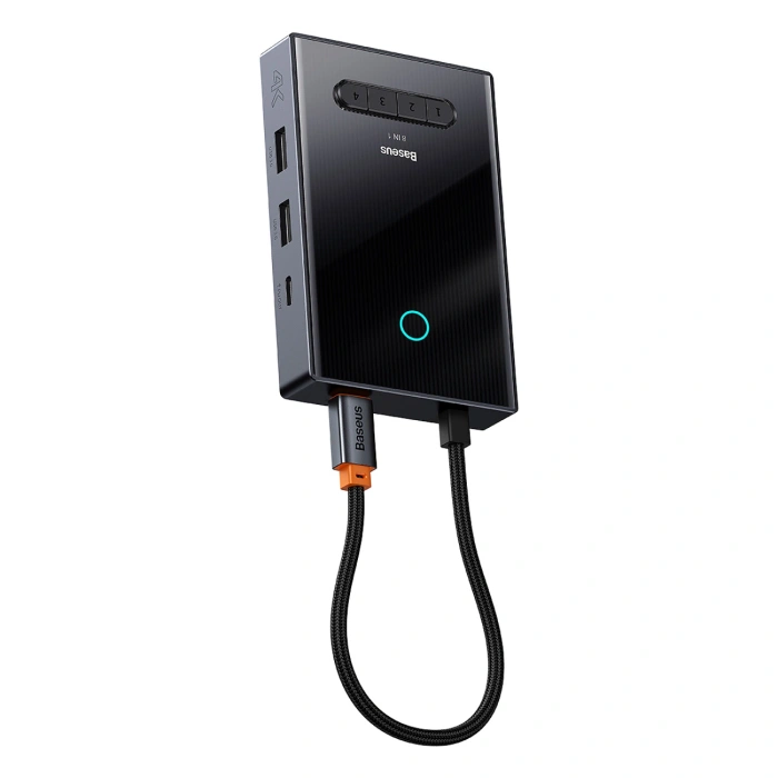 Hub USB-C 8w1 Baseus PioneerJoy HDMI 4K@60Hz + HDMI 4K@30Hz + DisplayPort 8K@30Hz + VGA + 2 x USB-A 3.0 + 2 x USB-C - szary