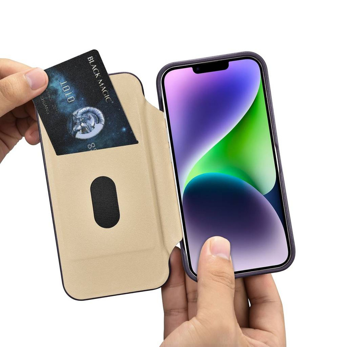 iCarer CE Premium Leather Folio Case skórzane etui iPhone 14 z klapką magnetyczne MagSafe ciemnofioletowy (WMI14220713-DP)