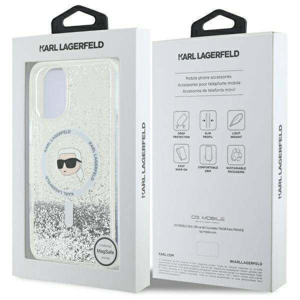 Etui Etui Karl Lagerfeld iPhone 16  Plus 6.7" hardcase transparent Liquid Glitter Karl Head Magsafe