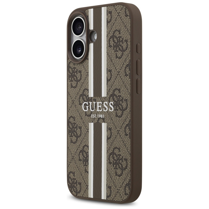 Etui Guess 4G Printed Stripes MagSafe do iPhone 17 brązowy