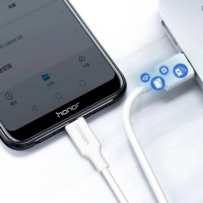 Kabel UGREEN Micro USB USB-A QuickCharge 3.0 2.4A 0.50m Biały
