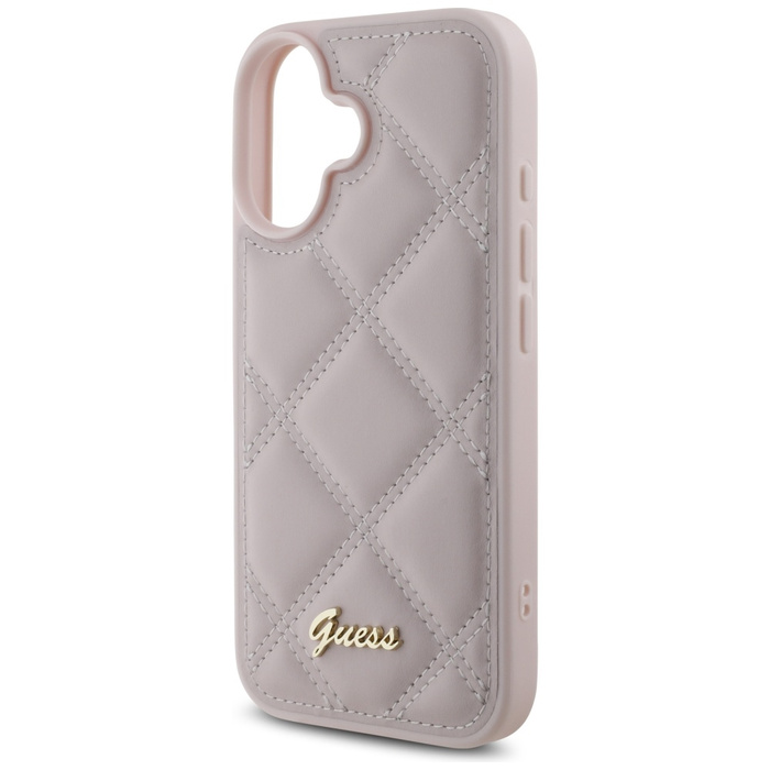 Etui Guess iPhone 16 6.1" różówy/pink hardcase Quiled Metal Logo