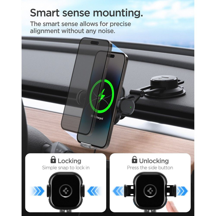 Uchwyt Spigen Uts35w Onetap Universal Windshield & Dashboard Car Mount Wireless Charger Black