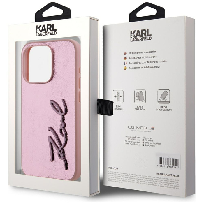 Etui Karl Lagerfeld Wrinkled Metal       Signature do iPhone 15 Pro Max różowy