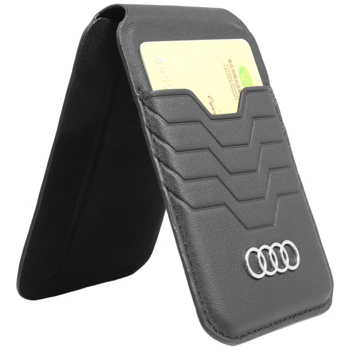 Audi Leather Wallet Card Slot Stand czarny/black MagSafe AU-MSCH-GT/D3-BK