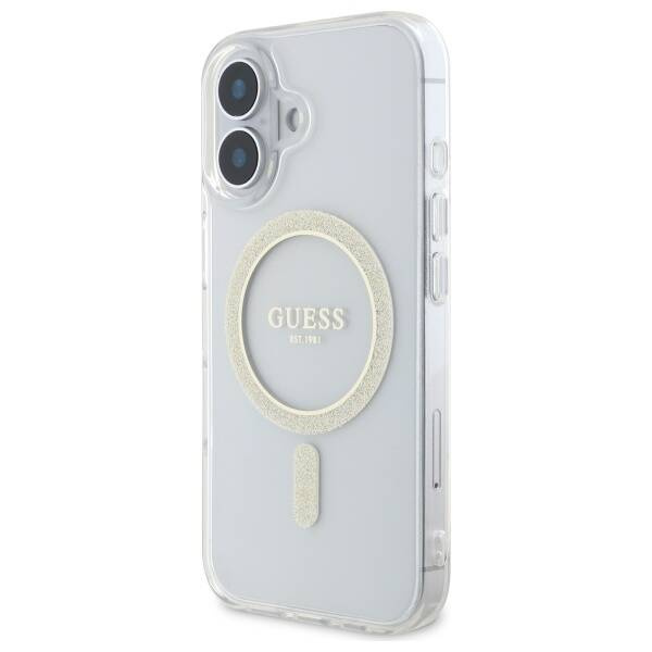 Etui Guess iPhone 16 Plus przeźroczysty/transparent hardcase IML Glitter Circle MagSafe