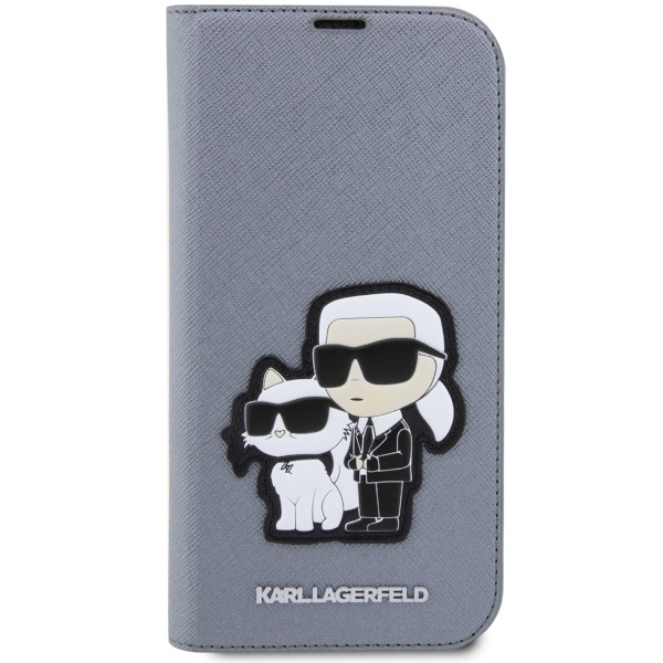 Etui Karl Lagerfeld KLBKP14XSANKCPG iPhone 14 Pro Max 6.7" bookcase srebrny/silver Saffiano Karl & Choupette Case