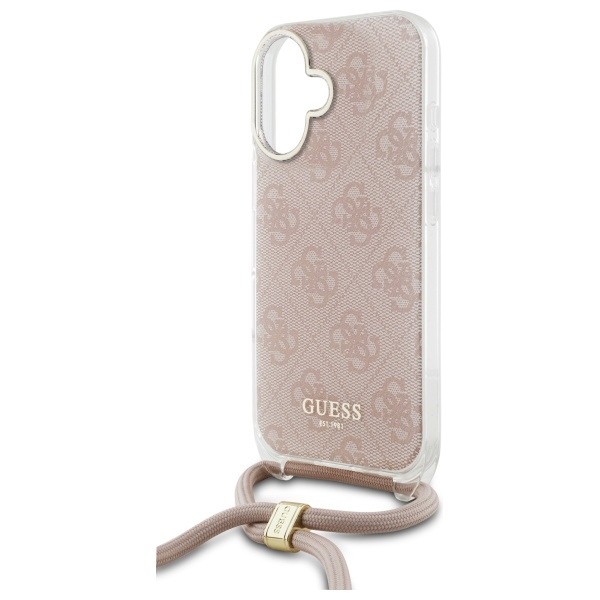 Etui Guess iPhone 16 różowy/pink hardcase Crossbody Cord 4G Print