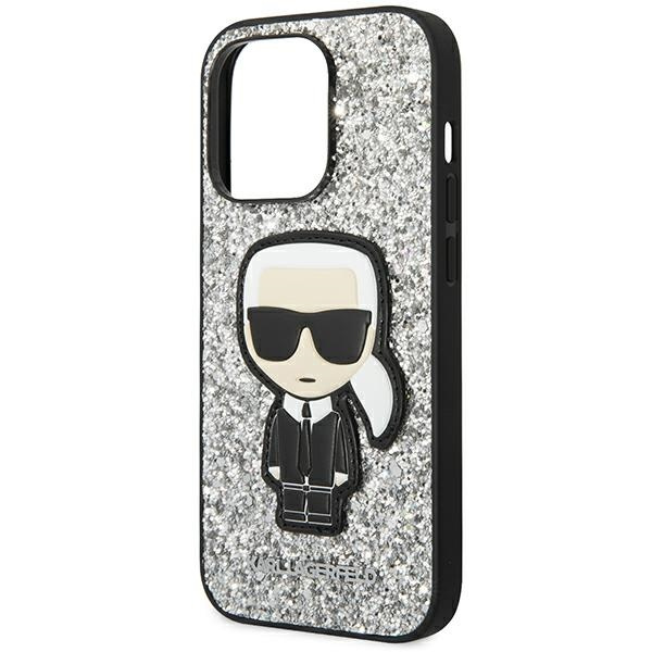 Etui KARL LAGERFELD Apple iPhone 14 Pro Glitter Flakes Ikonik Srebrny Hardcase