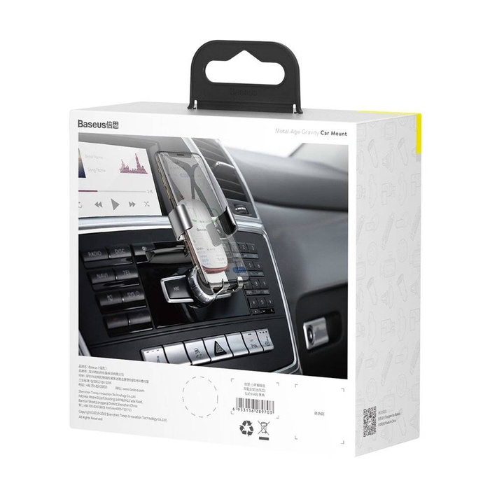 [PO ZWROCIE] Baseus Metal Age Gravity Car Mount metalowy samochodowy uchwyt grawitacyjny na slot CD srebrny (SUYL-J0S)
