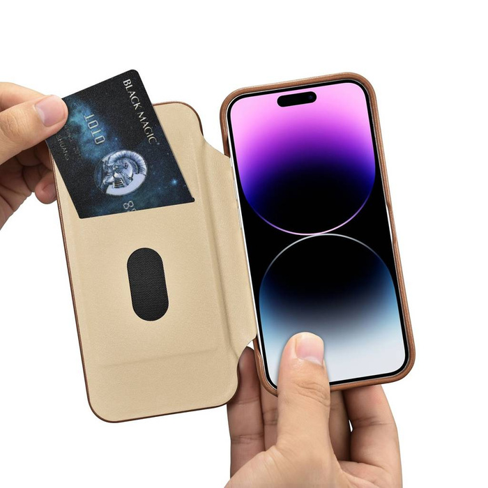 iCarer CE Premium Leather Folio Case skórzane etui iPhone 14 Pro Max z klapką magnetyczne MagSafe brązowy (WMI14220716-BN)