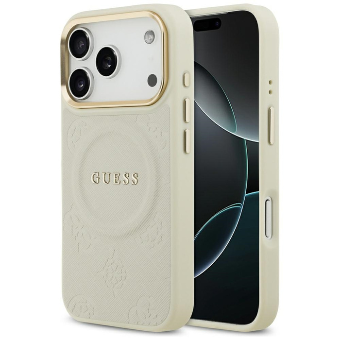 Etui Guess Peony Hot Stamp MagSafe do    iPhone 17 Pro beżowy