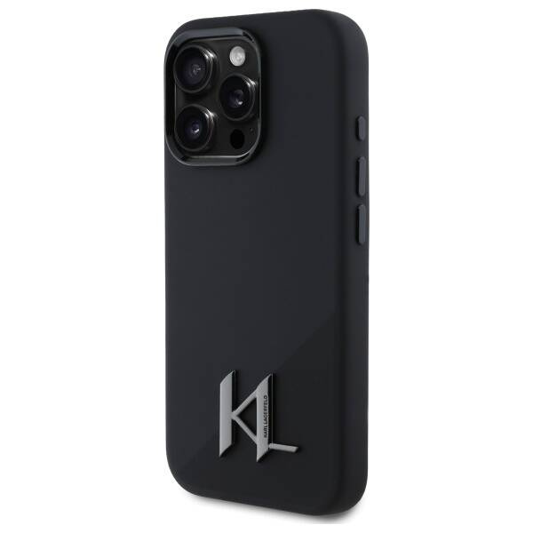 Etui Karl Lagerfeld iPhone 16 Pro 6.3" czarny/black hardcase Silicone Shadow Metal Initial MagSafe