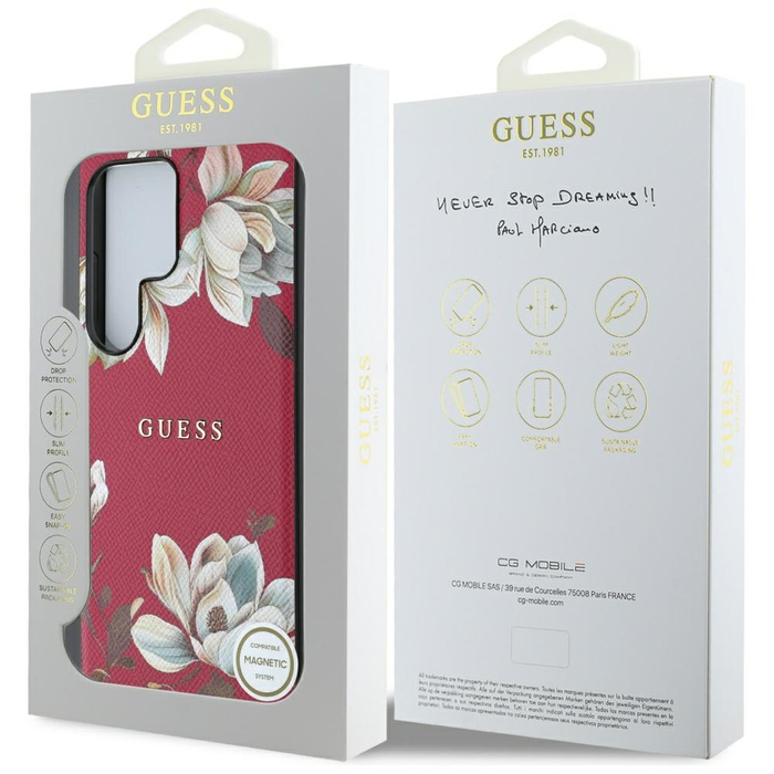Etui Guess Grained Printed Flower         Pattern MagSafe do Samsung Galaxy S25 Ultra fuksja