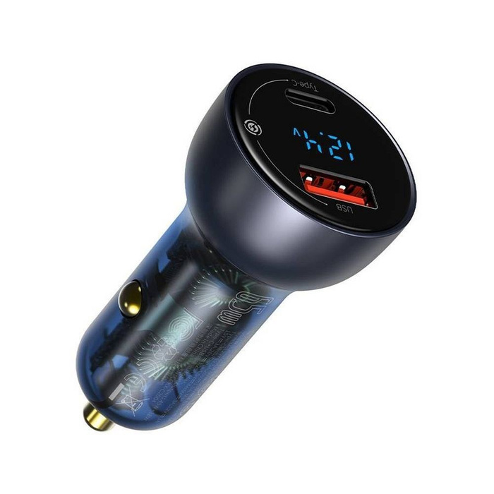 Baseus ładowarka samochodowa USB / USB Typ C 65 W 5 A SCP Quick Charge 4.0+ Power Delivery 3.0 ekran LCD przezroczysty (CCKX-C0A)