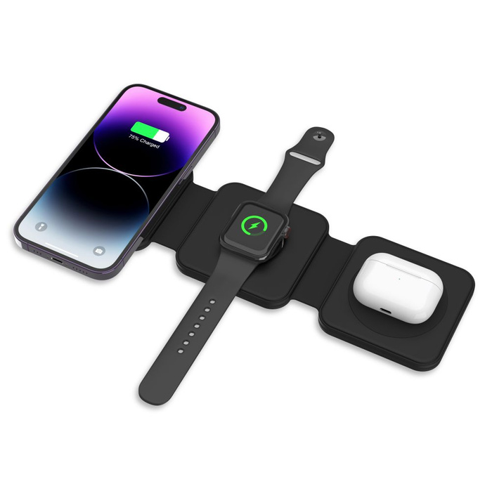 ŁADOWARKA TECH-PROTECT QI15W-A24 3IN1 MAGNETIC MAGSAFE WIRELESS CHARGER BLACK
