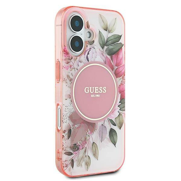 Etui Guess iPhone 16 Plus 6.7" różowy/pink hardcase IML Flower & Tonal Circle MagSafe