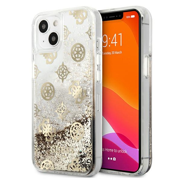 Etui GUESS Apple iPhone 13 Mini Peony Liquid Glitter Złoty Hardcase