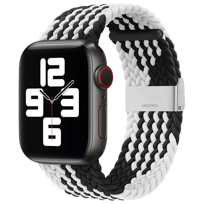 Strap Fabric opaska do Watch 7 / 6 / SE / 5 / 4 / 3 / 2 (45mm / 44mm / 42mm) pleciony materiałowy pasek bransoletka do zegarka czarno-biały
