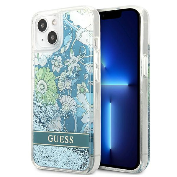 Etui GUESS Apple iPhone 13 Mini Flower Liquid Glitter Zielony Hardcase