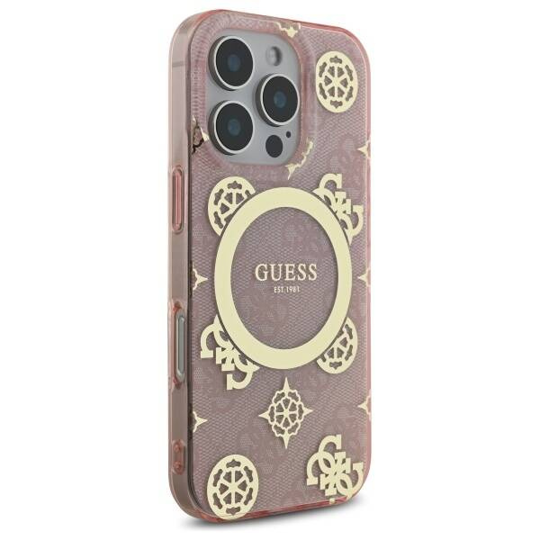 Etui Guess iPhone 16 Pro 6.3"  różowy/pink hardcase IML Peony On 4G Background MagSafe