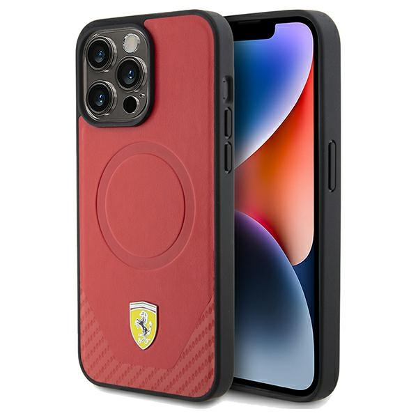 Etui Ferrari FEHMP15XPTER iPhone 15 Pro Max 6.7" czerwony/red hardcase Carbon Metal Logo MagSafe Case