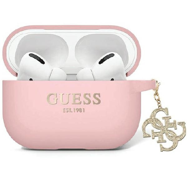 Etui Guess GUAP2LECG4P AirPods Pro 2 cover różowy/pink Liquid Silicone Glitter Triangle Charm Case