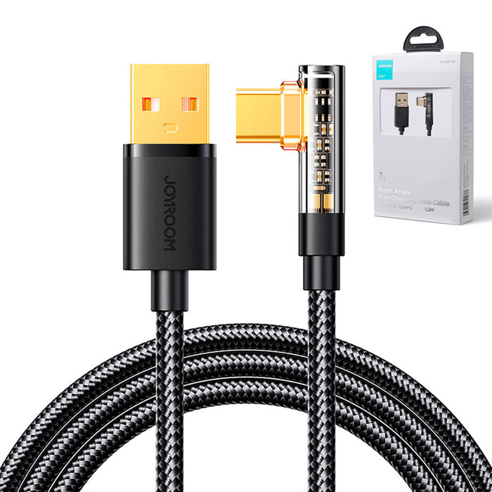 Joyroom kabel USB C kątowy - USB do szybkiego ładowania i transferu danych 3A 1,2 m czarny (S-UC027A6)