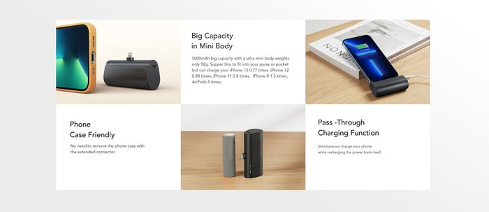 VEGER powerbank 5000 mAh z wbudowanym złączem Lightning PD QC3.0 3A 20W PlugOn (W0556P) czarny