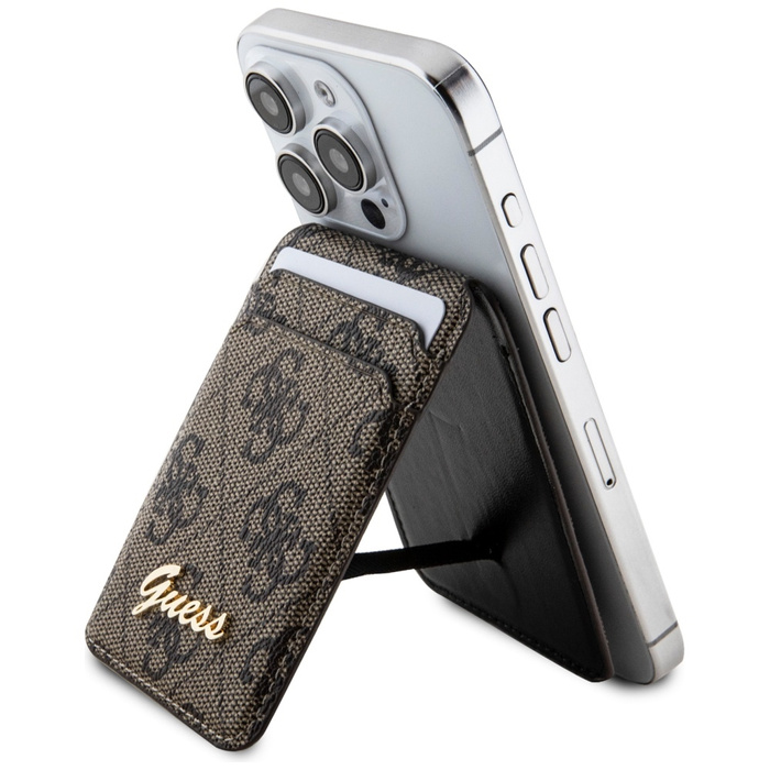 Guess Wallet Card Slot Stand GUWMSHG4SHW brązowy/brown MagSafe 4G Classic Logo
