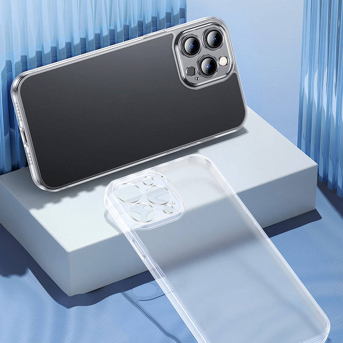 Etui Baseus Frosted Glass Case pokrowiec do iPhone 13 Pro sztywna obudowa z żelową ramką przezroczysty (ARWS000702)