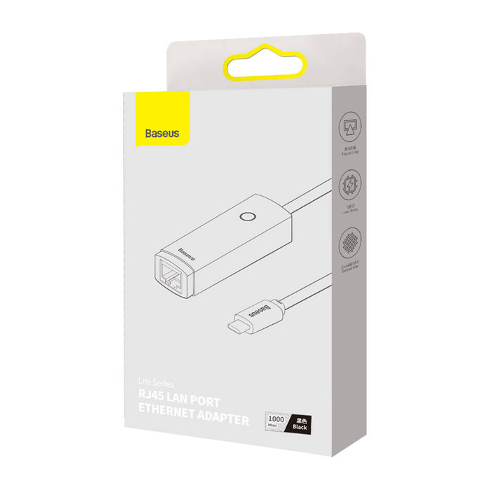 Baseus Lite Series zewnętrzna karta sieciowa USB Typ C - RJ-45 1Gbps (1000Mbps) czarny (WKQX000301)