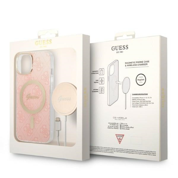 Zestaw Etui Guess Case+ Charger iPhone 14 Plus 6,7" różowy/pink hard case 4G Print MagSafe