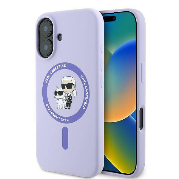 Etui Karl Lagerfeld iPhone 16 6.1" fioletowy/purple hardcase Silicone Karl&Choupette Ring MagSafe