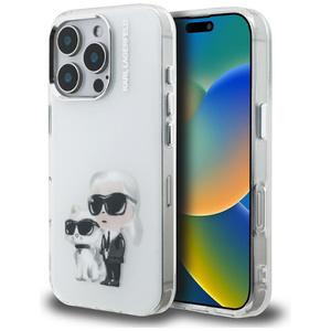 Etui Karl Lagerfeld IML Aquarelle Karl & Choupette & Logo do iPhone 16 Pro biały