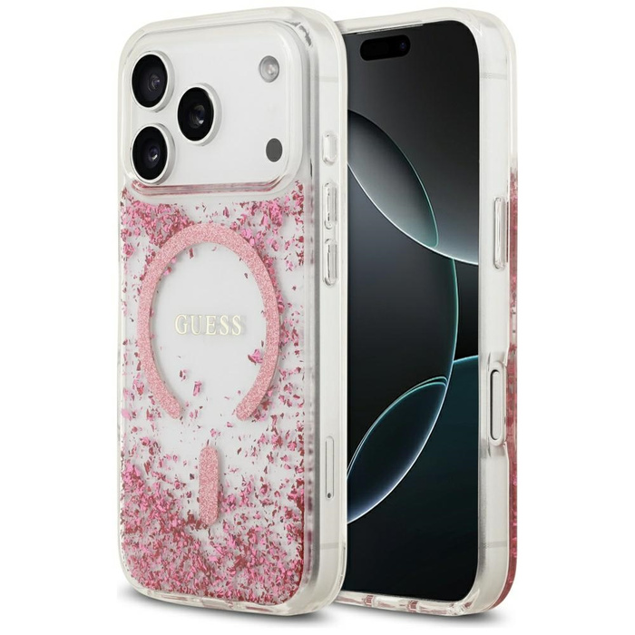 Etui Guess Resin Bottom Glitter MagSafe  do iPhone 17 Pro różowy