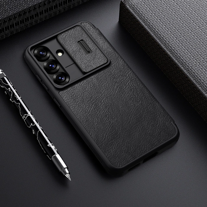 Etui z klapką Nillkin Qin Pro Leather Case Samsung S25, BLACK / CZARNY