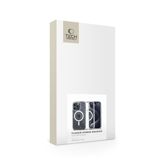 Etui Tech-protect Flexair Hybrid Magsafe iPhone 15 Pro Glitter Clear Case